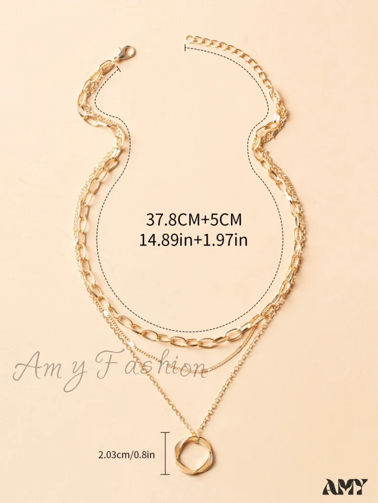 Amy Fashion - Twist Round Charm Layered Necklace - Image 4