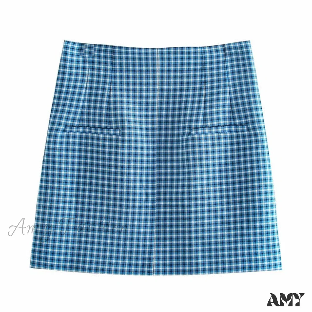 Amy Fashion - Blue Plaid Vintage Two-piece Set - Image 6