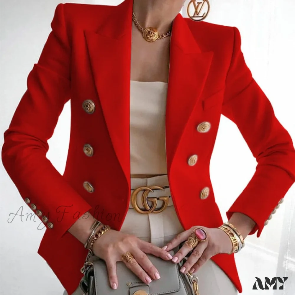 Amy Fashion - Double-breasted Jacket Commuter White Blazer - Image 3
