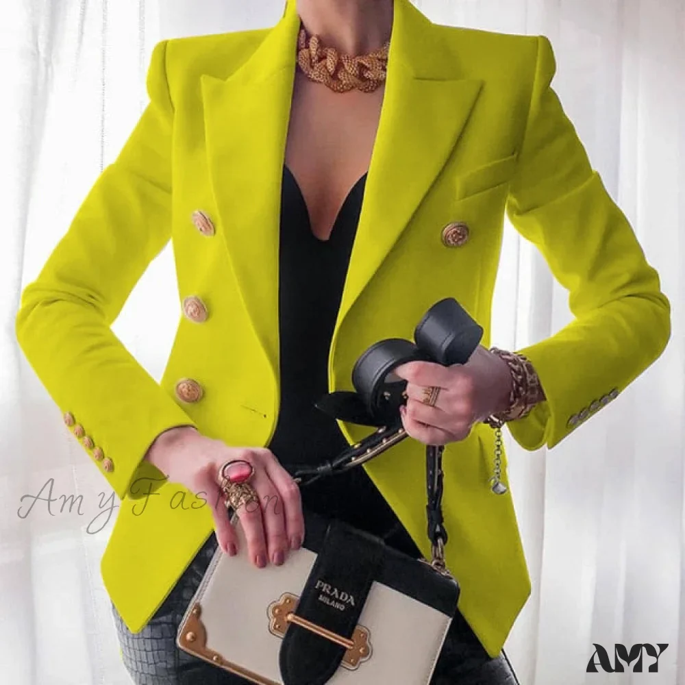 Amy Fashion - Double-breasted Jacket Commuter White Blazer - Image 5