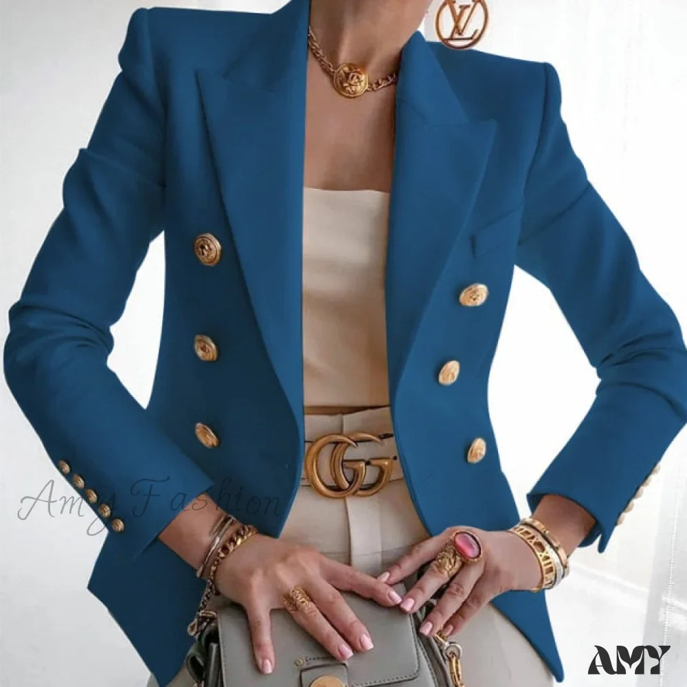 Amy Fashion - Double-breasted Jacket Commuter White Blazer - Image 6