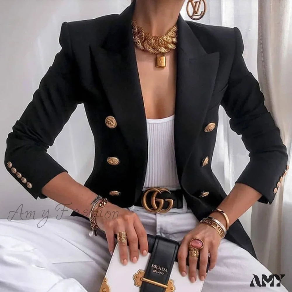 Amy Fashion - Double-breasted Jacket Commuter White Blazer - Image 7