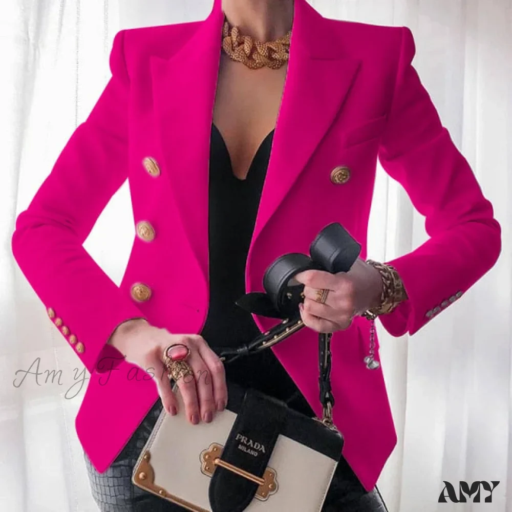 Amy Fashion - Double-breasted Jacket Commuter White Blazer - Image 8