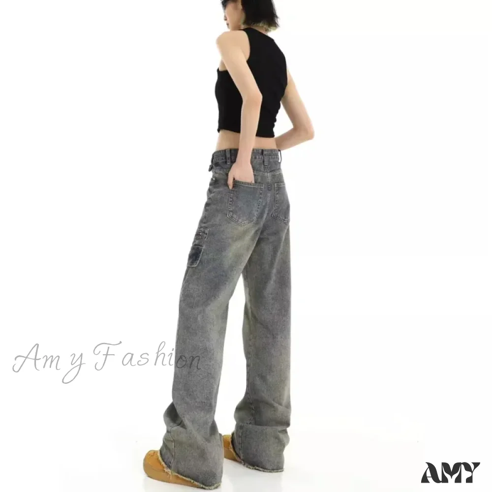Amy Fashion - Unique Design Straight Pocket Floor Long Retro High Waisted Workwear Summer Women's Jean - Image 6