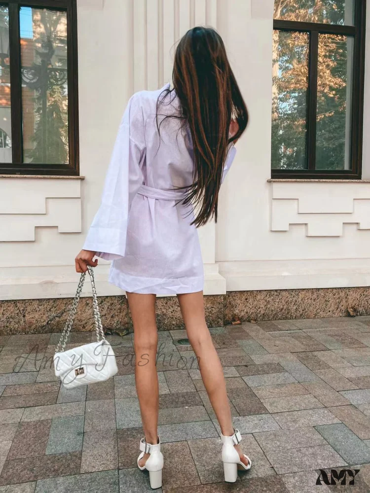 Amy Fashion - V-Neck Kimono Cotton Linen Long Sleeve Sashes Dresses - Image 12