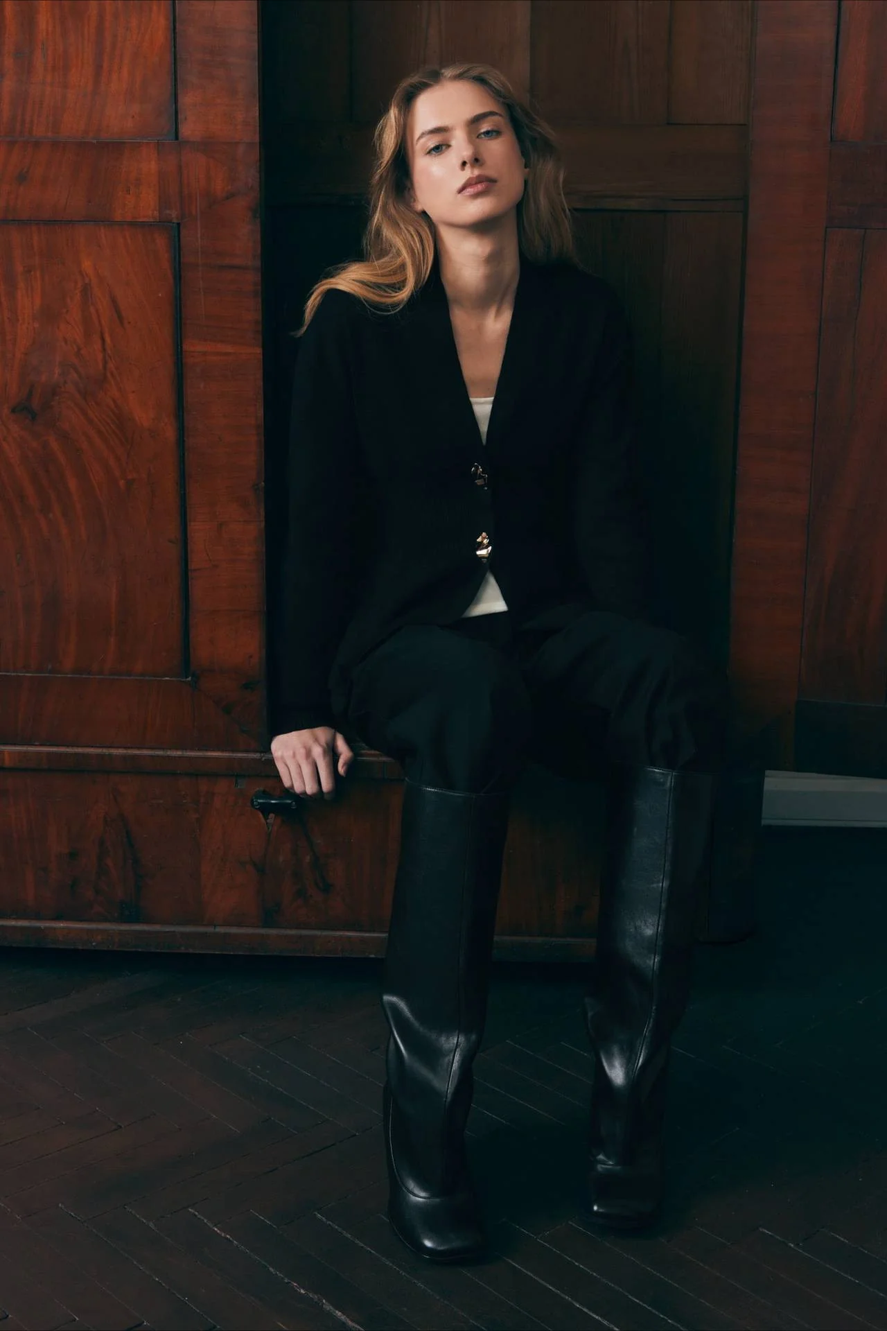 V Neck Long Sleeve Metal Button Split Hem Cardigan - Image 6