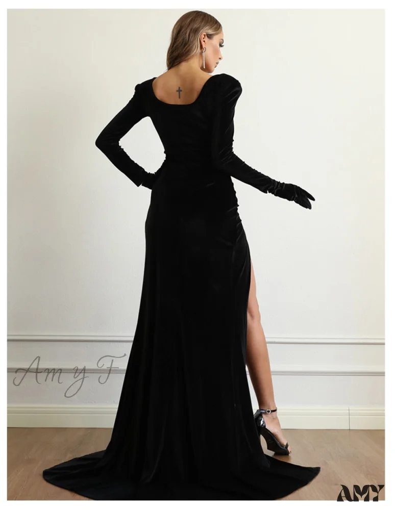 Amy Fashion - V-Neck Long Sleeves Velvet Criss-Cross Design Dress - Image 6