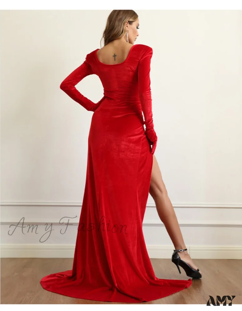 Amy Fashion - V-Neck Long Sleeves Velvet Criss-Cross Design Dress - Image 7