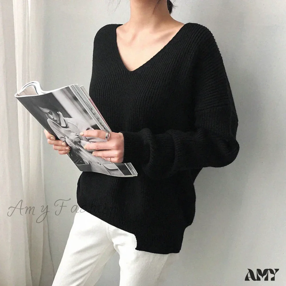 V Neck Women Oversized Knitted Fall 2024 Clothing Pullover Winter Autumn New Fashion Sweater - Image 3
