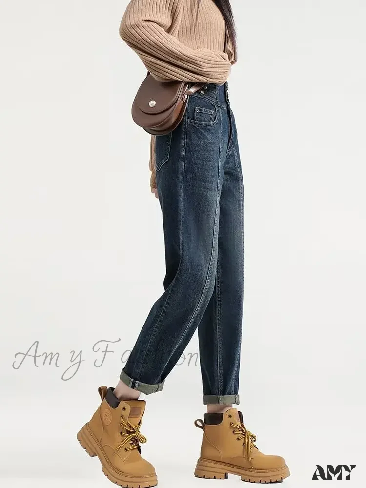Amy Fashion - Versatile Light Color Thickened New Long Straight Art Natural Waist Fashion Jean