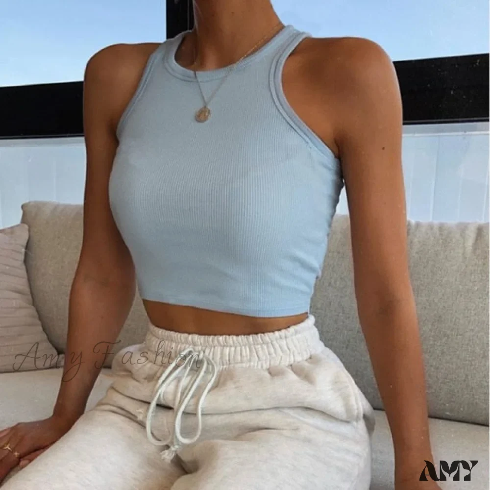 Amy Fashion - Vest Off Shoulder Knitted Candy Colors Crop Tops - Image 14