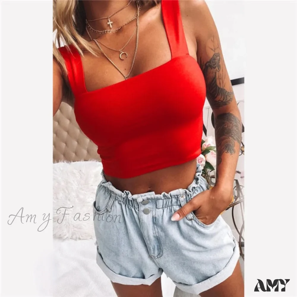 Amy Fashion - Vest Off Shoulder Knitted Candy Colors Crop Tops - Image 3