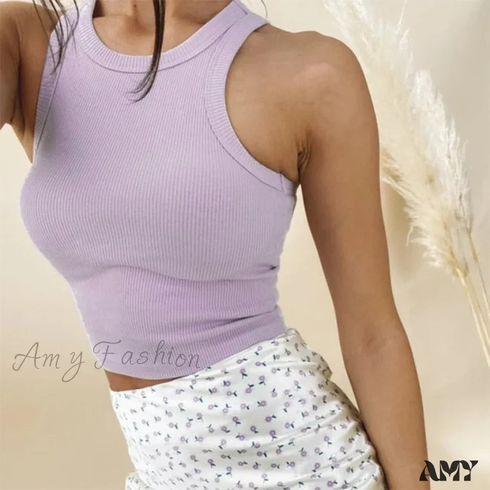Amy Fashion - Vest Off Shoulder Knitted Candy Colors Crop Tops - Image 5