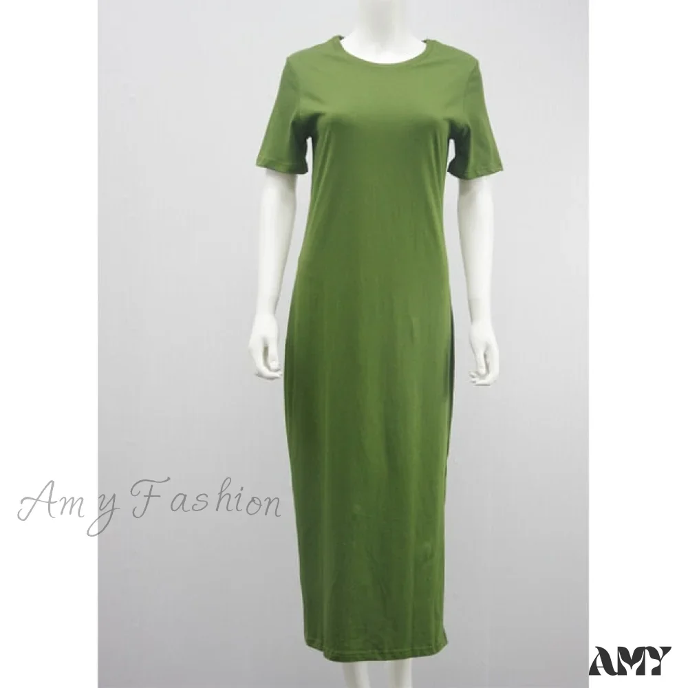 Amy Fashion - Vintage Casual Slit Knitted Cotton White Black Sundress - Image 2