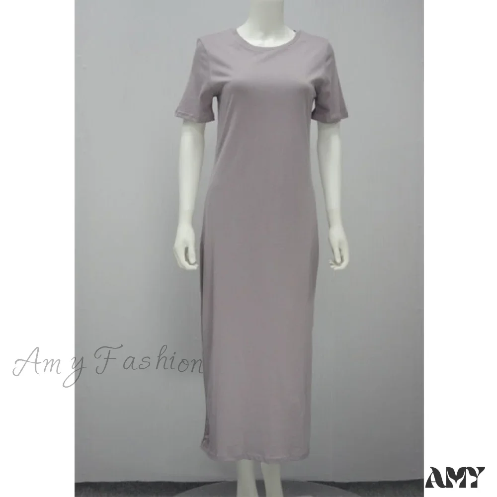 Amy Fashion - Vintage Casual Slit Knitted Cotton White Black Sundress - Image 4