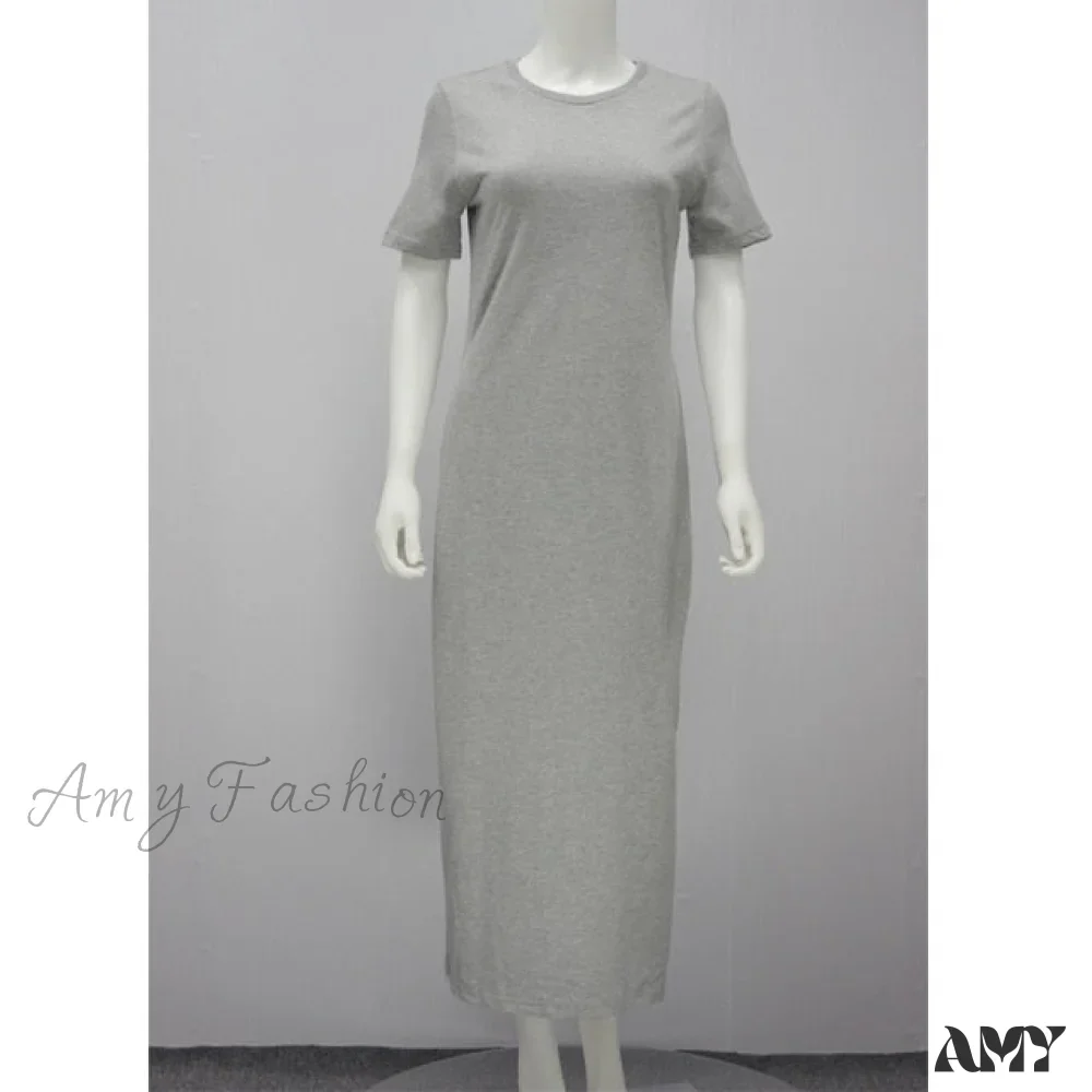 Amy Fashion - Vintage Casual Slit Knitted Cotton White Black Sundress - Image 5