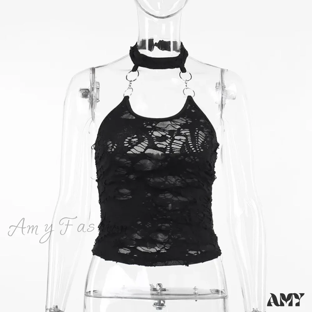 Vintage Cyberpunk Y2K Sexy Backless Harajuku O-neck Bodycon Halter Crop Top - Image 6