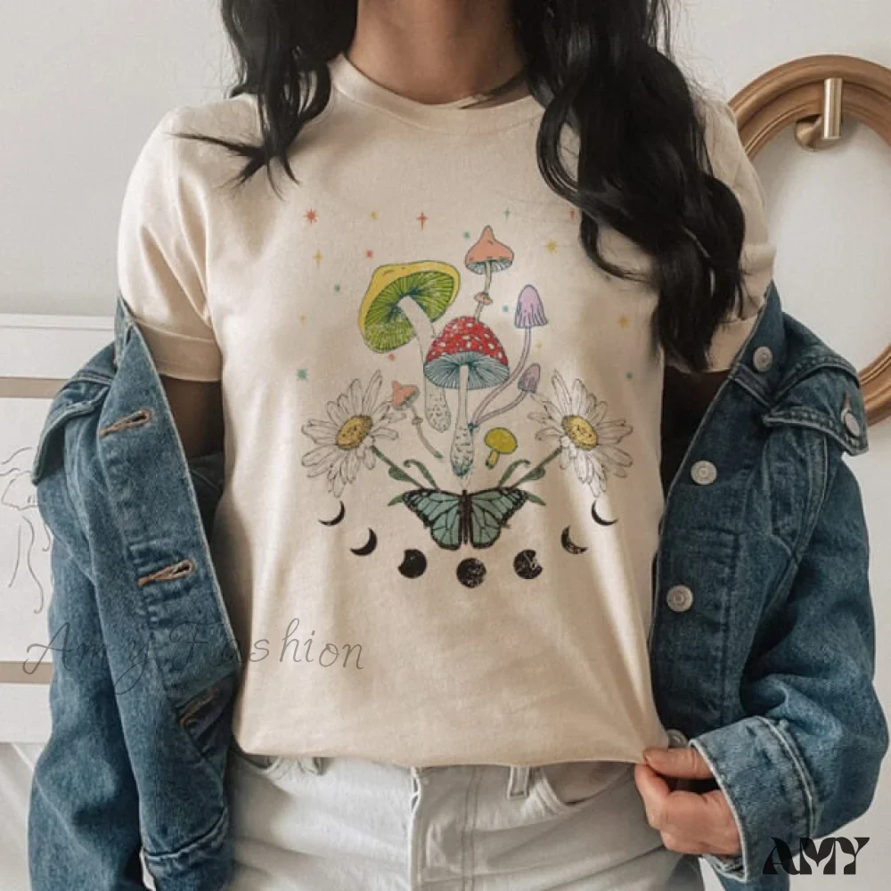 Amy Fashion - Women Causual Comfy Mushroom Print Oversized T-Shirt