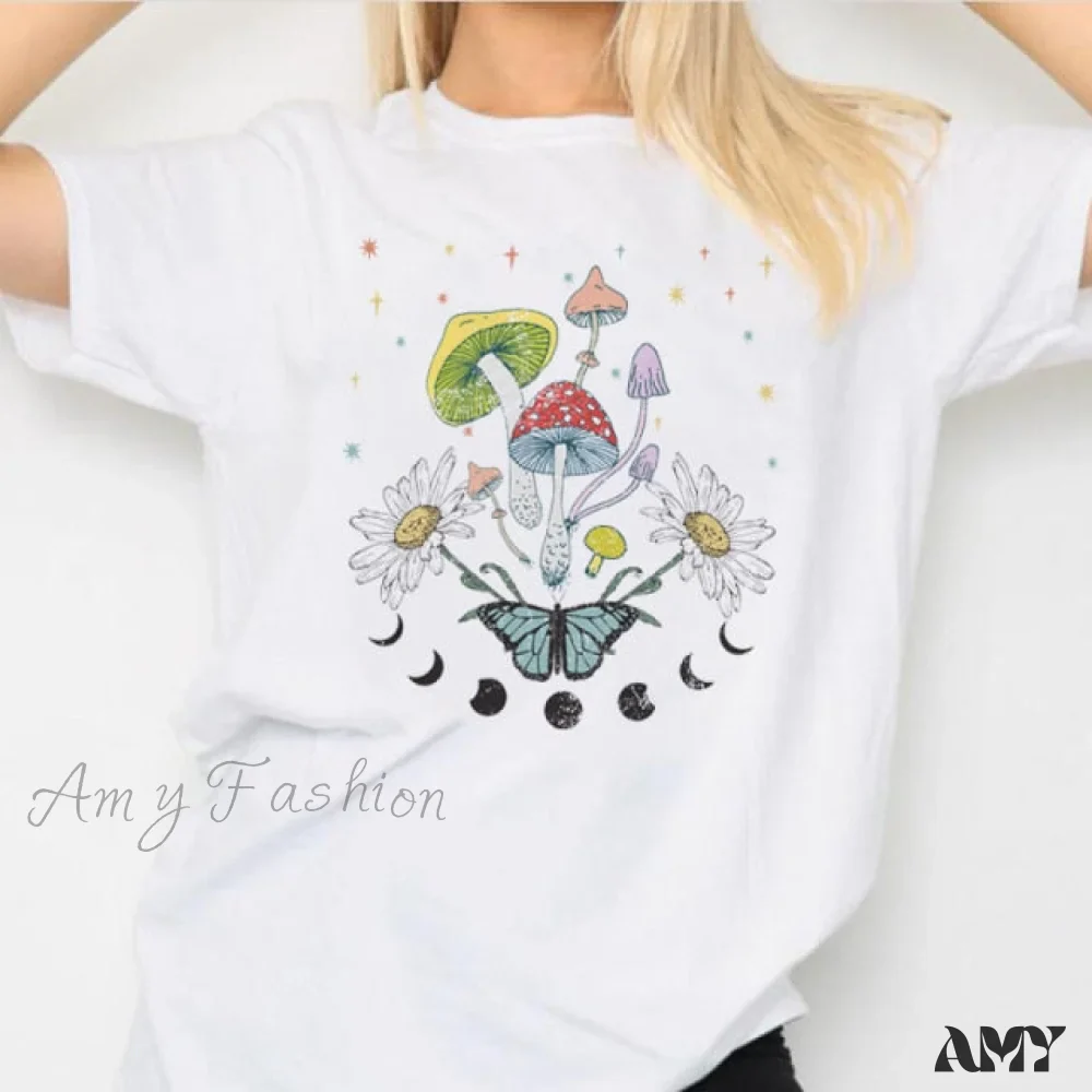 Amy Fashion - Women Causual Comfy Mushroom Print Oversized T-Shirt - Image 10