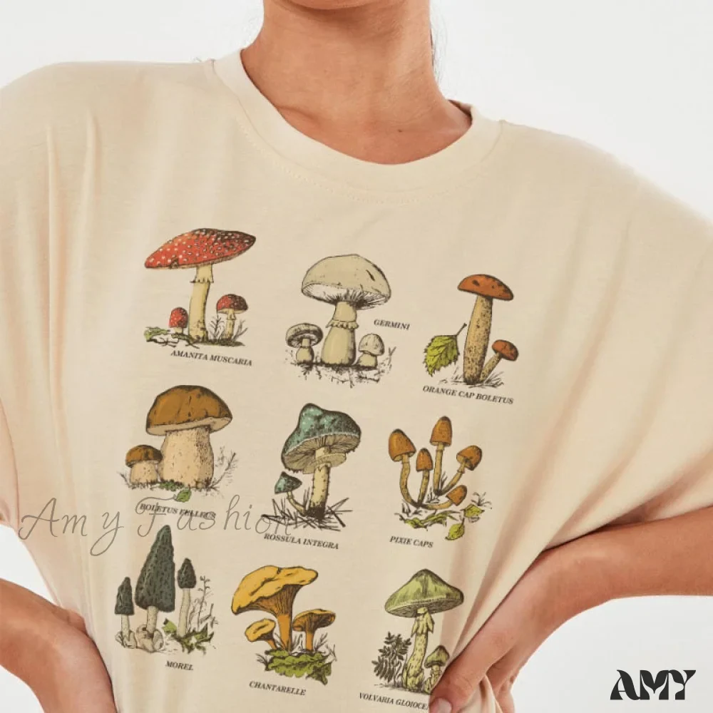 Amy Fashion - Women Causual Comfy Mushroom Print Oversized T-Shirt - Image 3