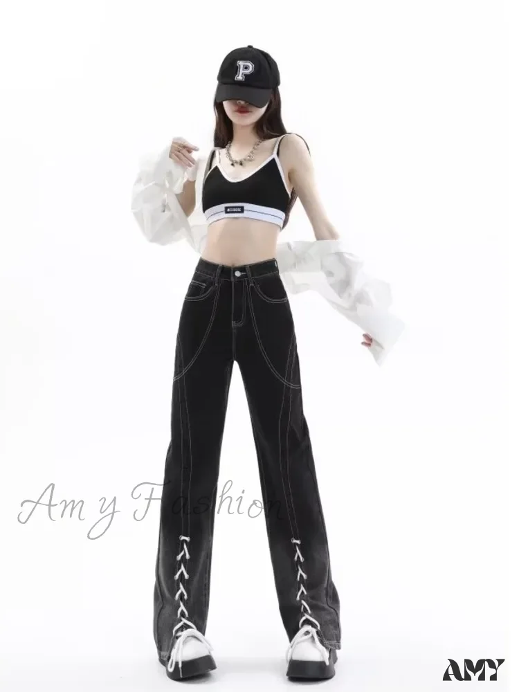 Amy Fashion - Vintage Harajuku Women Clothes For Teenagers Y2k Aesthetic Clothing Autumn Baggy Jean - Image 2