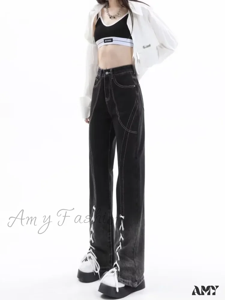 Amy Fashion - Vintage Harajuku Women Clothes For Teenagers Y2k Aesthetic Clothing Autumn Baggy Jean - Image 3