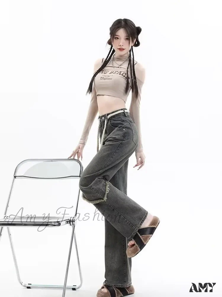Amy Fashion - Vintage Harajuku Women Clothes For Teenagers Y2k Aesthetic Clothing Autumn Baggy Jean - Image 5