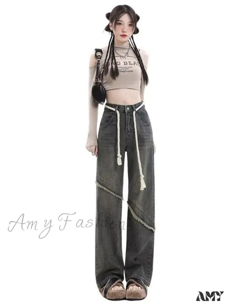 Amy Fashion - Vintage Harajuku Women Clothes For Teenagers Y2k Aesthetic Clothing Autumn Baggy Jean - Image 6