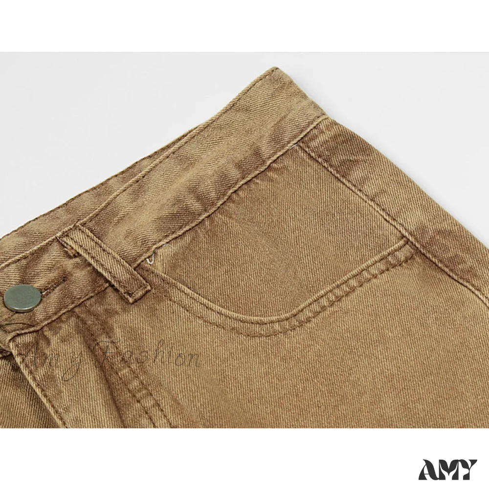 Amy Fashion - Graphic Pattern Vintage Khaki Jeans - Image 4