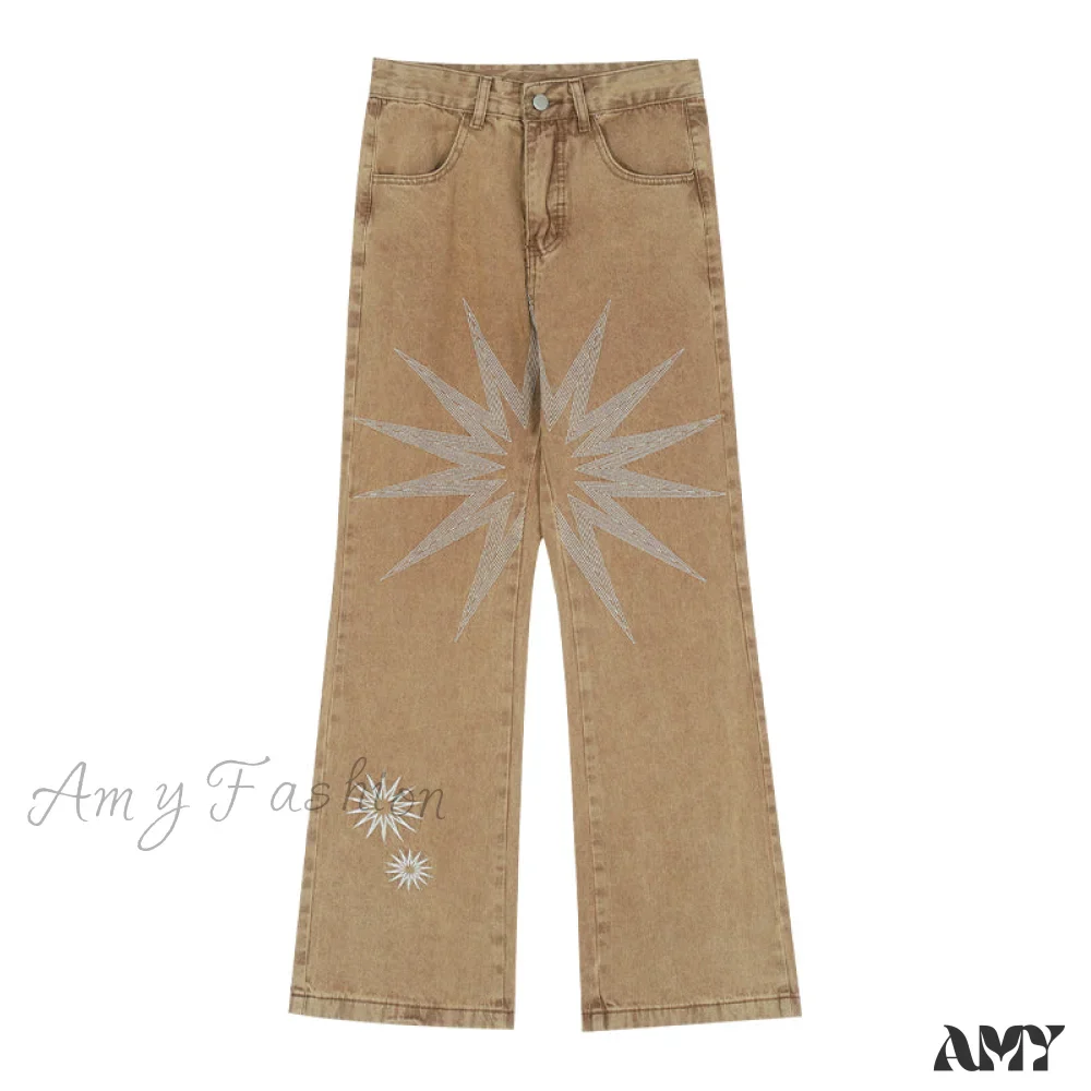 Amy Fashion - Graphic Pattern Vintage Khaki Jeans - Image 6