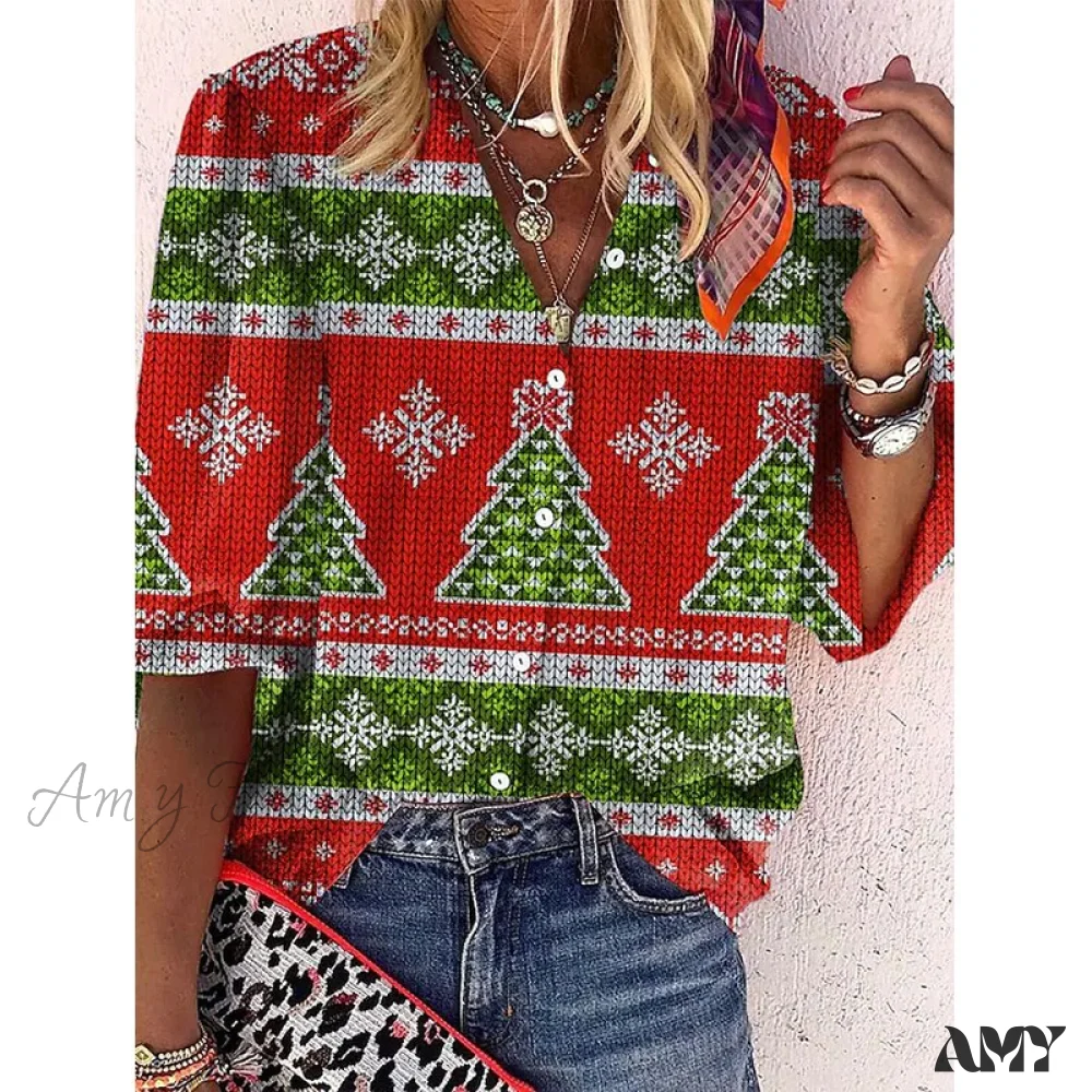 Amy Fashion - Vintage Loose Stamens Print Blouses - Image 17