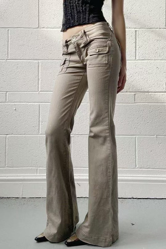 Vintage Low-Rise Cargo Micro-Flare Slim Jeans - Image 2