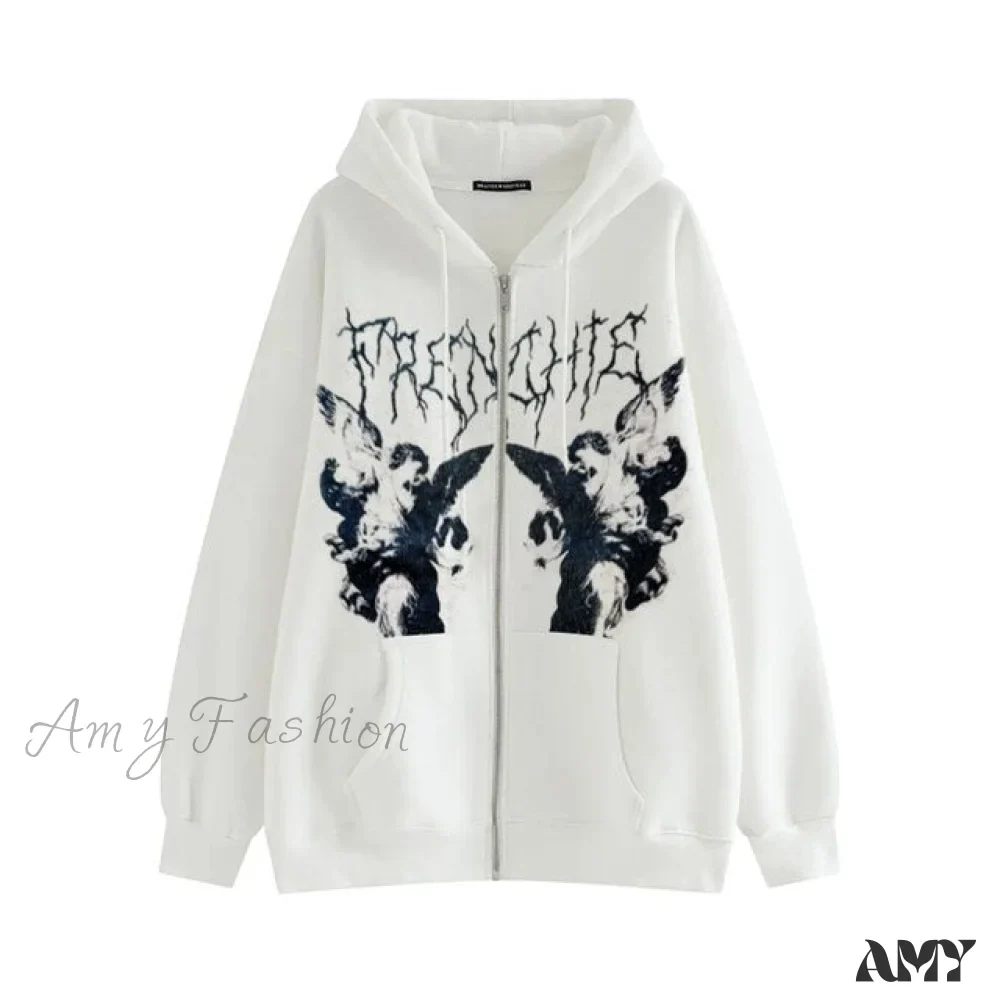Amy Fashion - Vintage Printed Zip Up Hoodie - Image 9