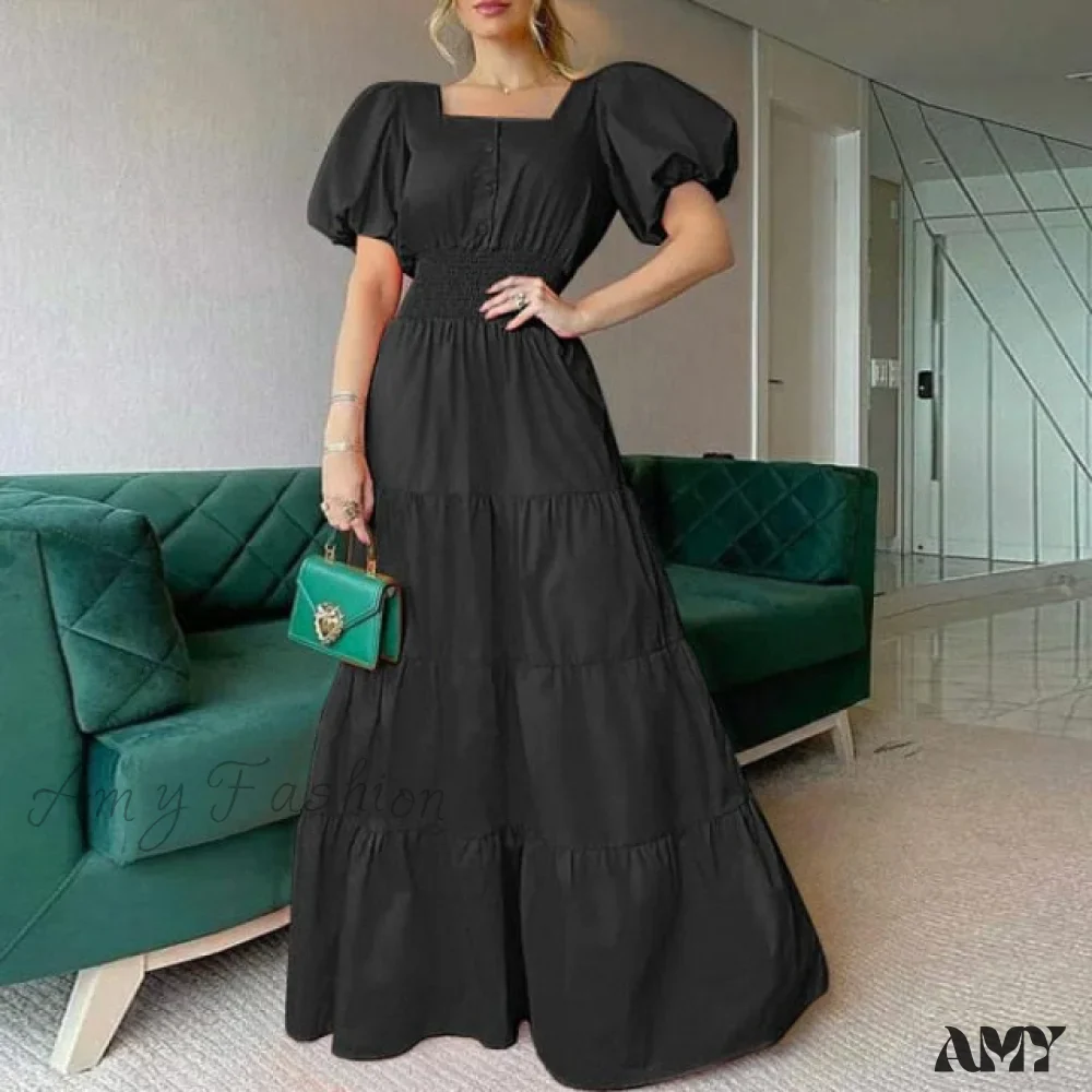 Amy Fashion - Vintage Puff Sleeve Party Maxi Dress - Image 3