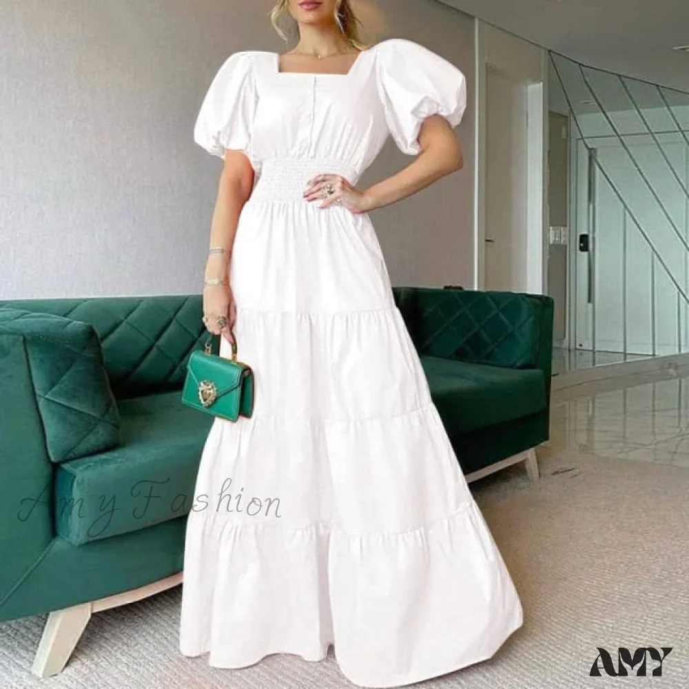 Amy Fashion - Vintage Puff Sleeve Party Maxi Dress - Image 4