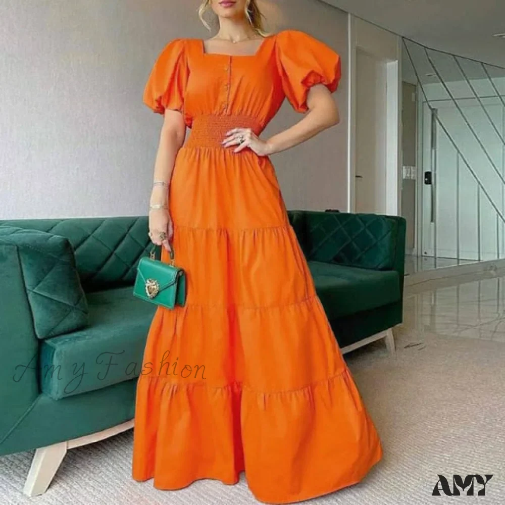 Amy Fashion - Vintage Puff Sleeve Party Maxi Dress - Image 6