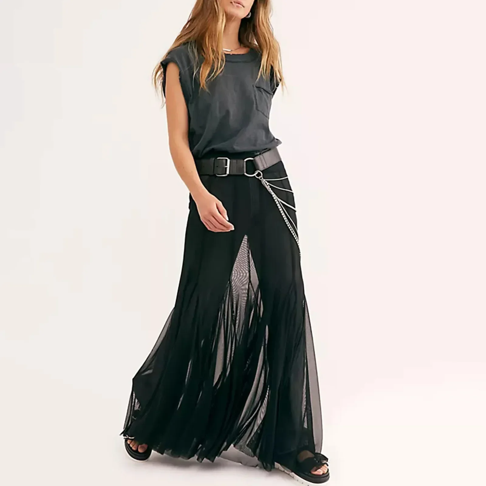 Vintage Sheer Mesh Ruffle Skirt