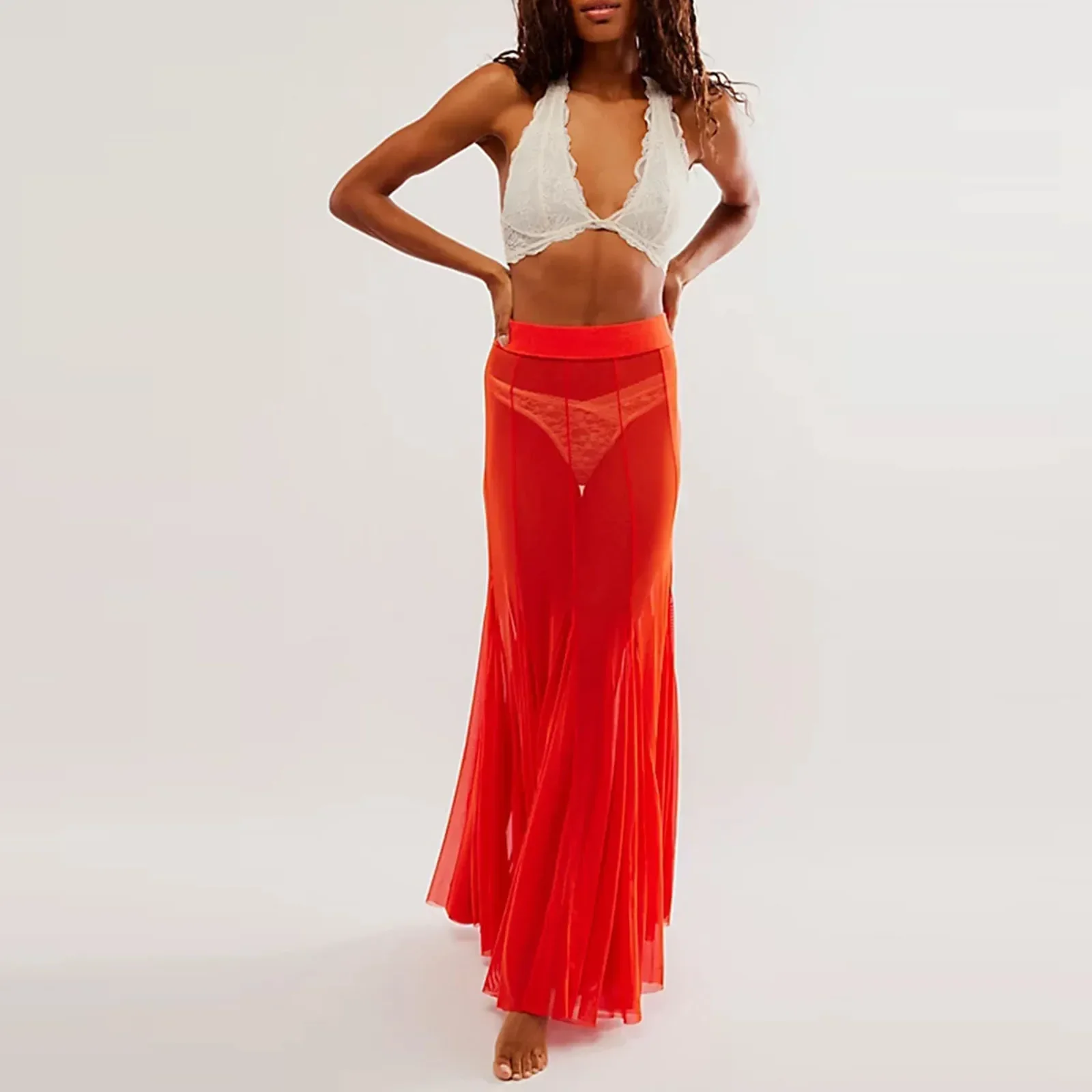 Vintage Sheer Mesh Ruffle Skirt - Image 5