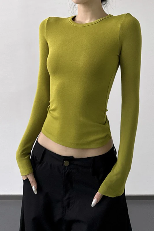 Vintage Solid Crew Neck Slim Long Sleeve Base Layer - Image 3