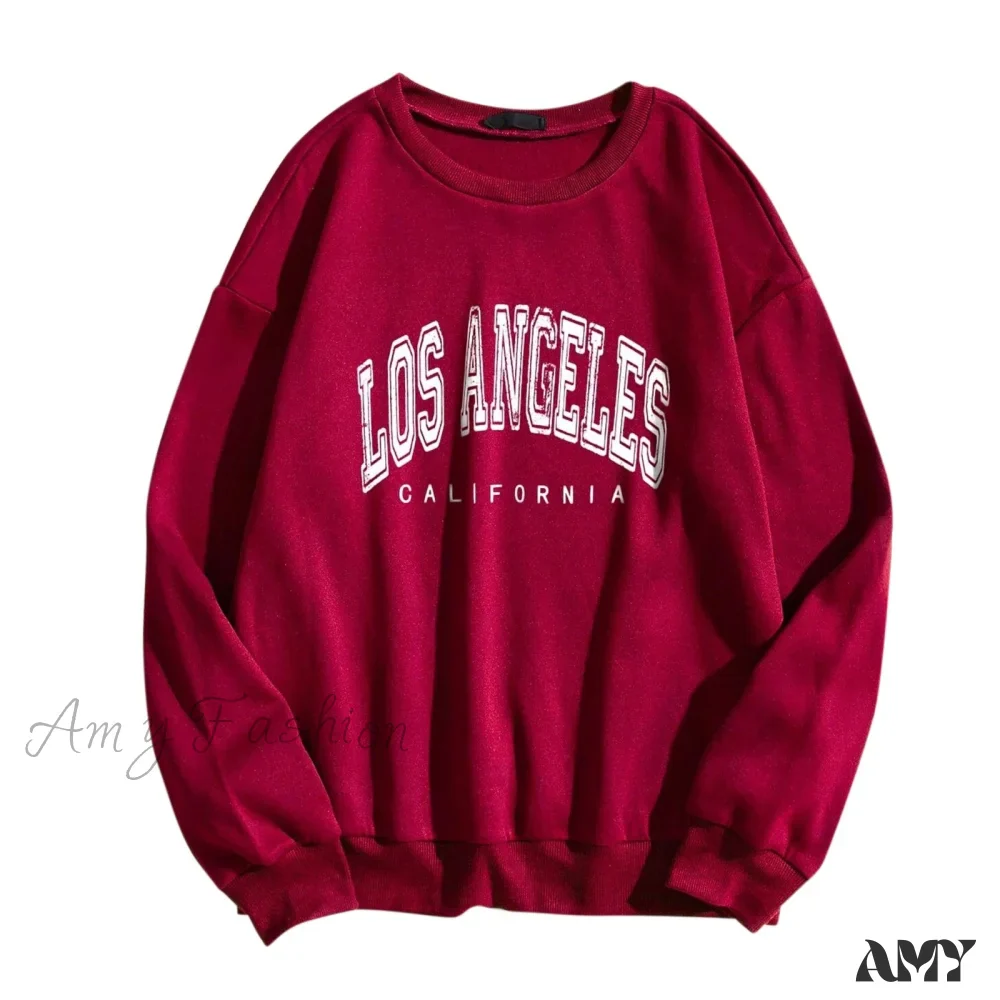 Amy Fashion - Letter Los Angeles Print Hoody Pullover - Image 2