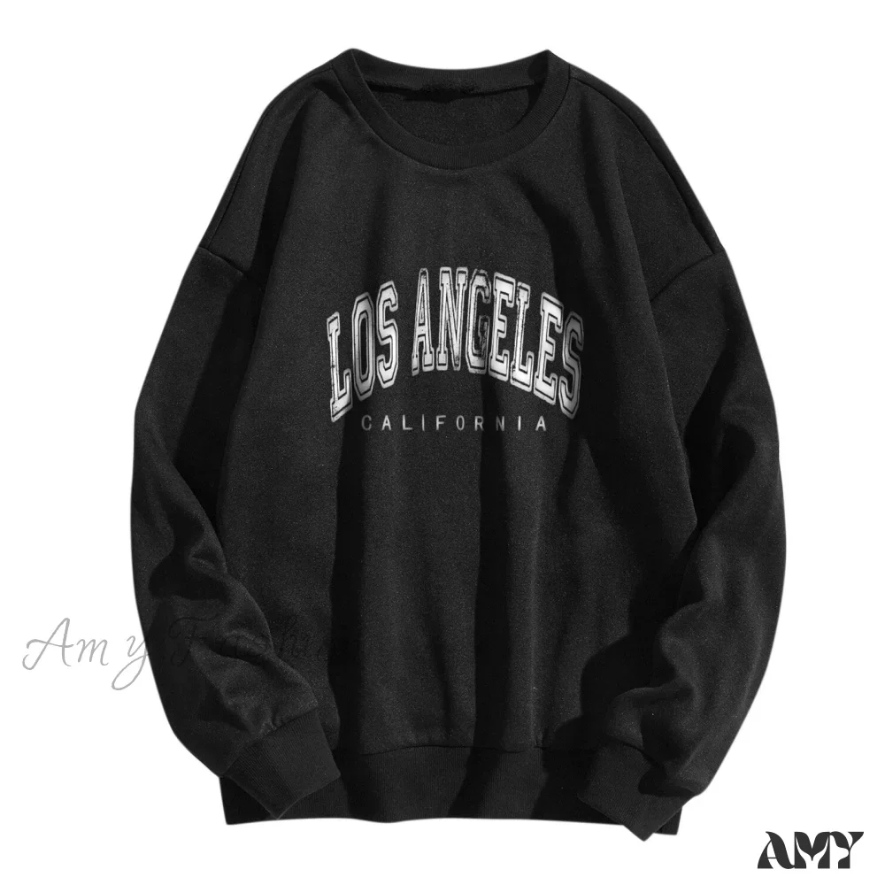 Amy Fashion - Letter Los Angeles Print Hoody Pullover - Image 3