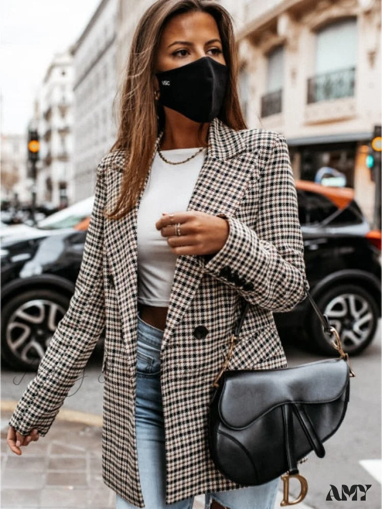Amy Fashion - Vintage Tweed Suits Office Ladies Chic Slim Blazers - Image 3