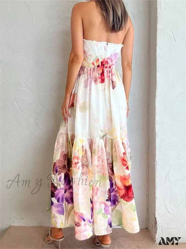 Amy Fashion - Vintage Women High Waist Sleeveless Strap Lace Push Up Flower Print Summer Beach Female Vestido - Image 4