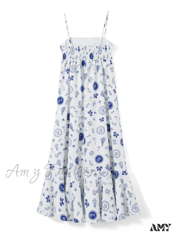 Amy Fashion - Vintage Women Summer  Sleeveless Spaghetti Strap Floral Print Party Loose Casual Square Neck Vestidos - Image 3