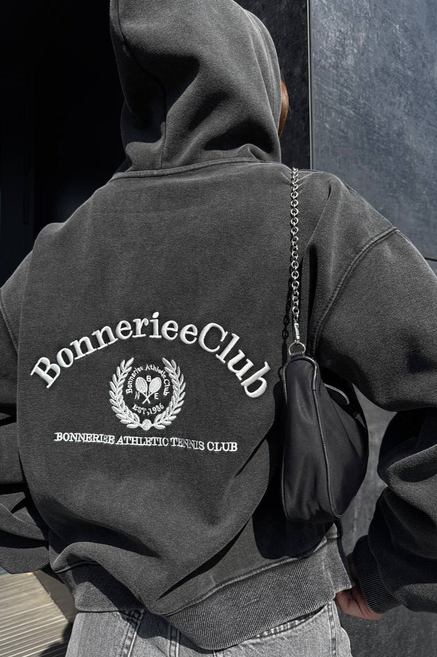 Washed Vintage Zip-Up Letter Embroidery Hoodie - Image 3