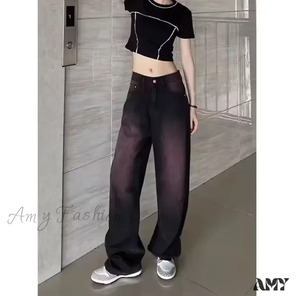 Amy Fashion - Washed Youth Fashion Literary Trend Loose High Street Harajuku Fashion Jean - Image 3