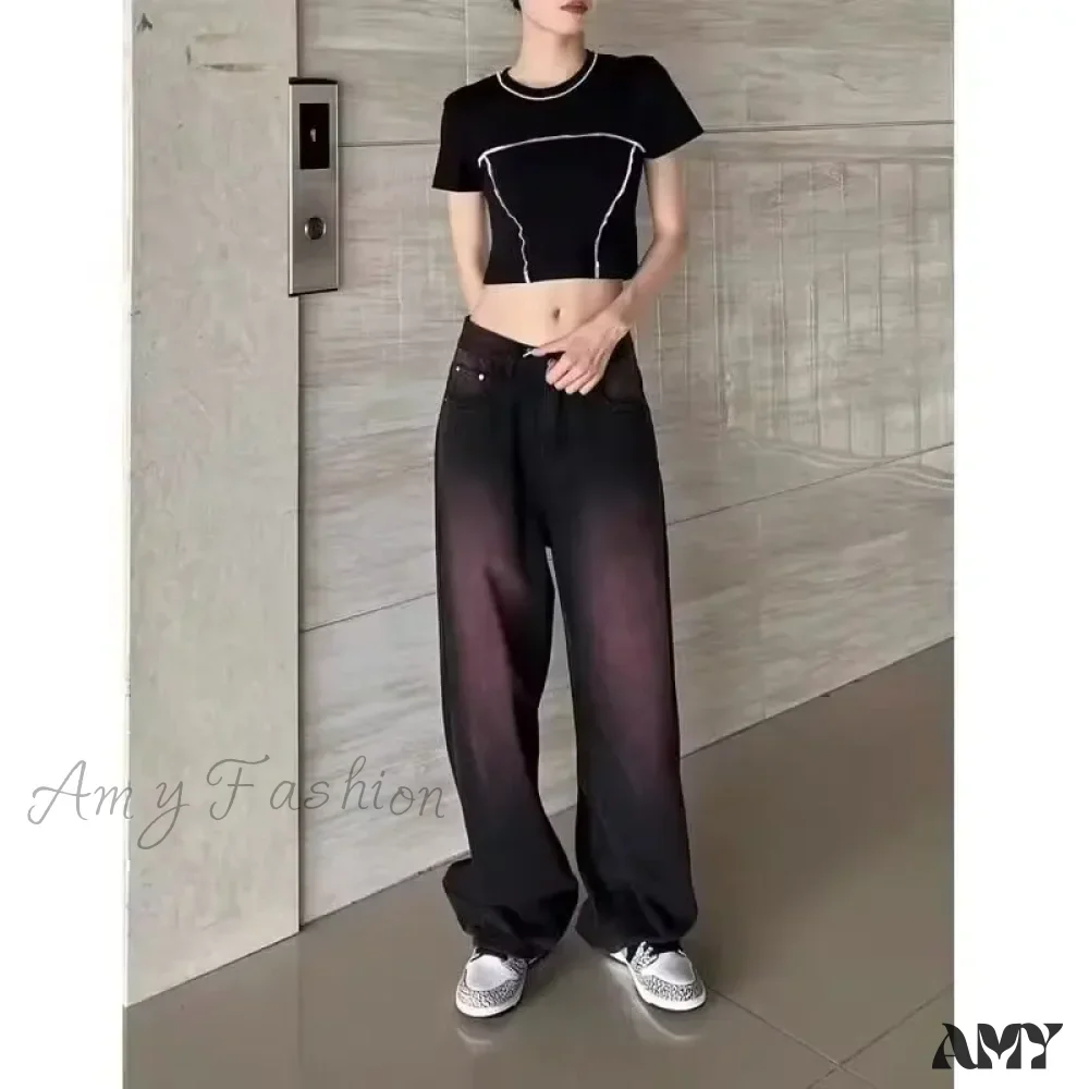 Amy Fashion - Washed Youth Fashion Literary Trend Loose High Street Harajuku Fashion Jean - Image 4