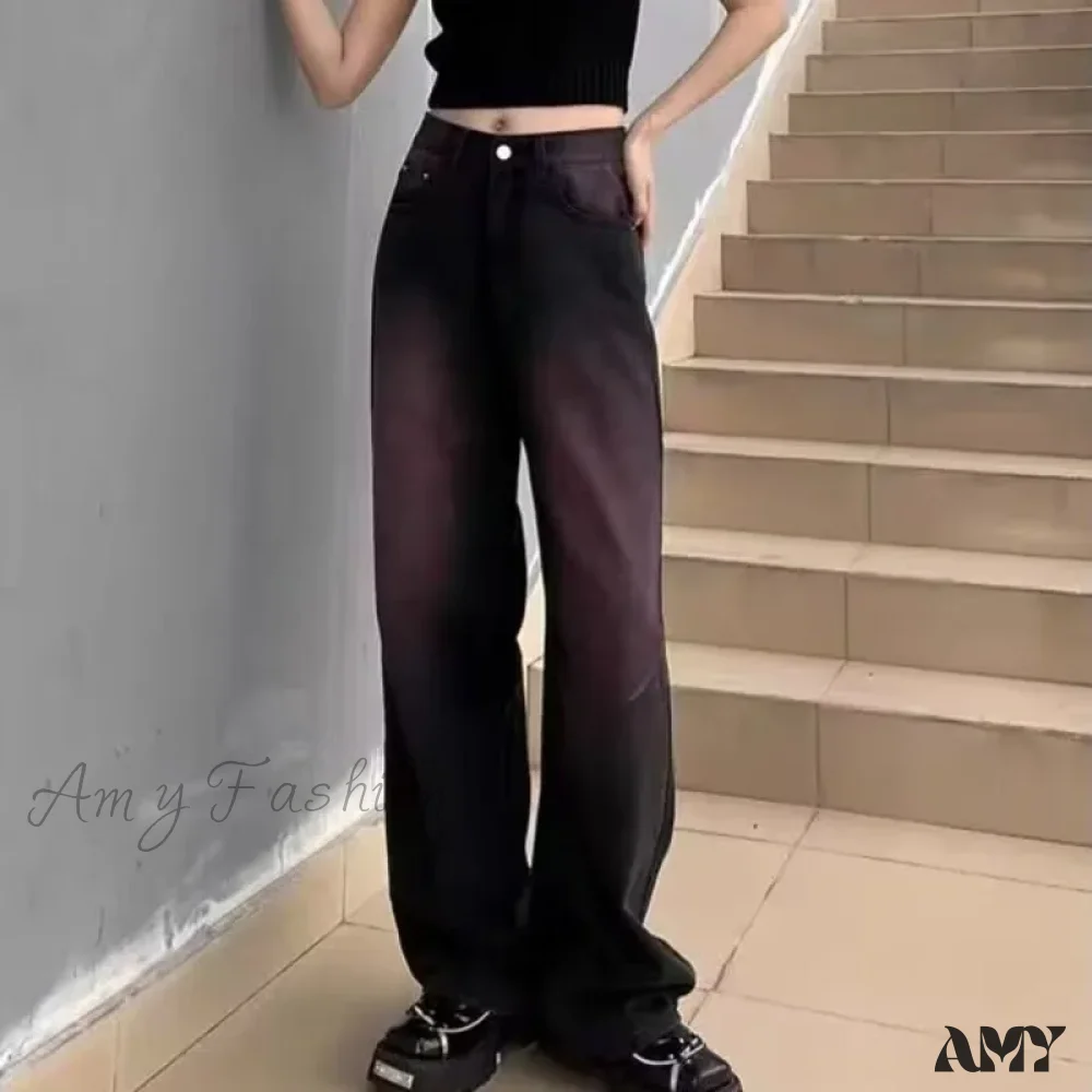 Amy Fashion - Washed Youth Fashion Literary Trend Loose High Street Harajuku Fashion Jean - Image 5