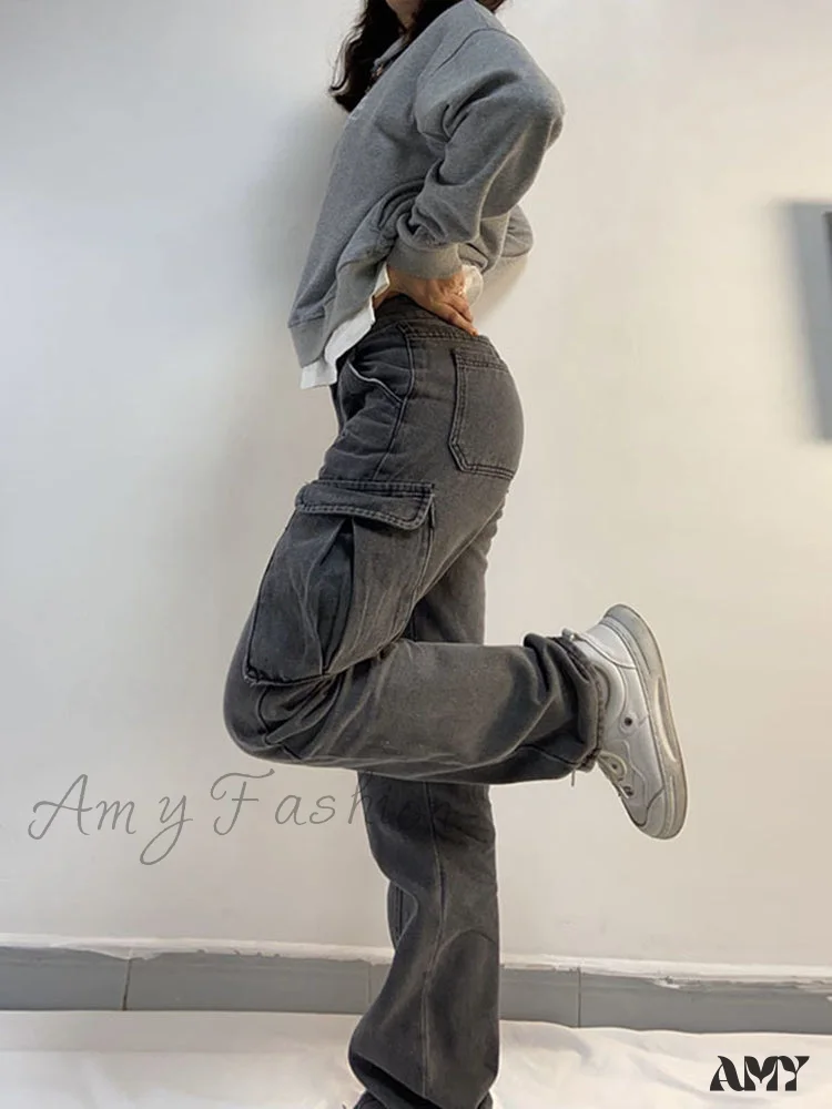 Amy Fashion - Straight High Waist Vintage Cargo Trousers - Image 3