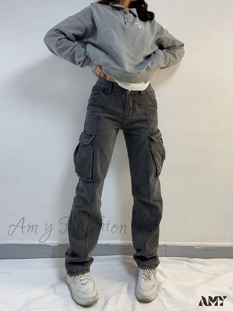 Amy Fashion - Straight High Waist Vintage Cargo Trousers - Image 4